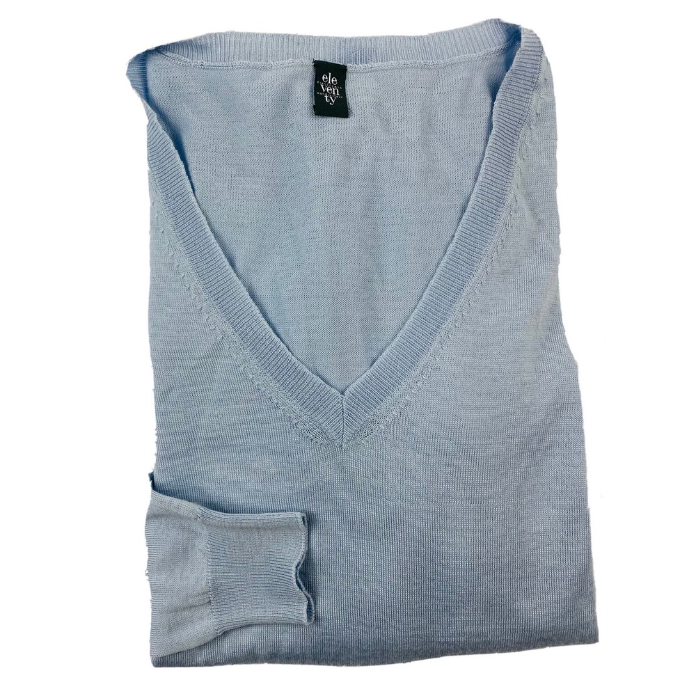 Eleventy Light Blue Wool Silk Lightweight Womens V Neck Sweater M NWT